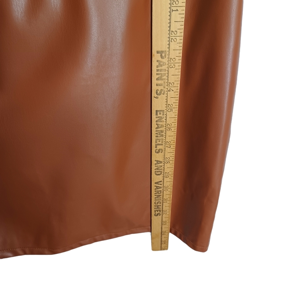 FASHION NOVA Brown Faux Leather Mid Cut Out Strappy Back Mini Bodycon Dress M - Picture 9 of 9